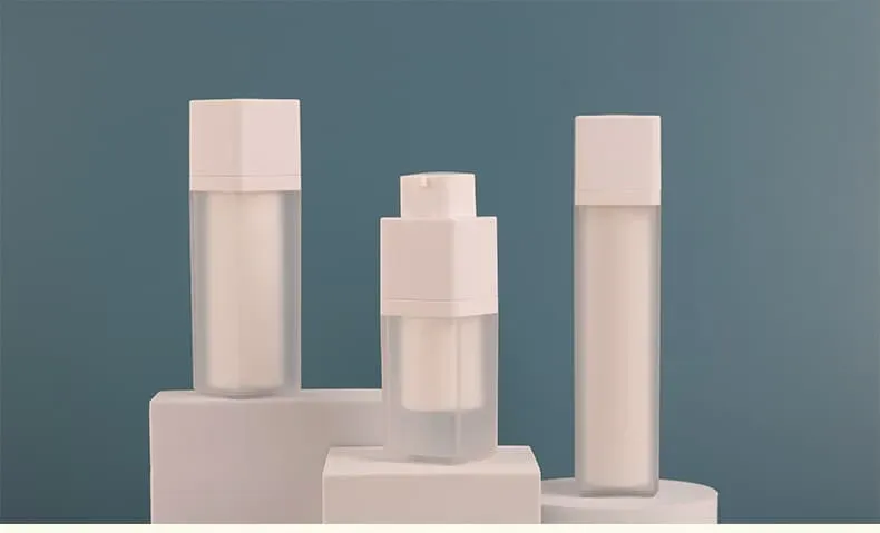 15ml30ml50ml White Plastic Four Square Rotating Vacuum Bottle Frosted Push Lotion