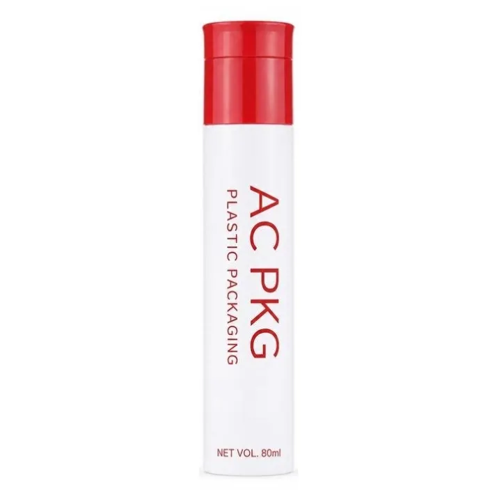 60ML White PET Cylinder Bottle With Red Cap For Skincare & Cosmetics