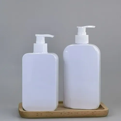 Flat Square Plastic Pump Bottle For Shampoo Body Wash Lotion Essence