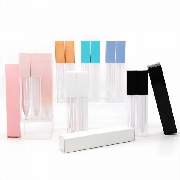 6 5ML Multicolor Plastic Square Matte Frosted Lip Gloss Empty Tube Right Angle