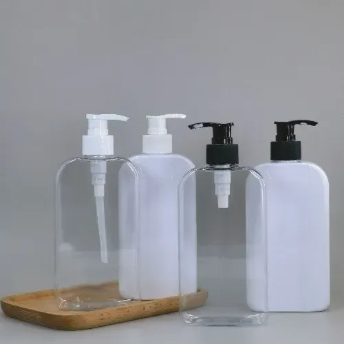 Flat Square Plastic Pump Bottle For Shampoo Body Wash Lotion Essence