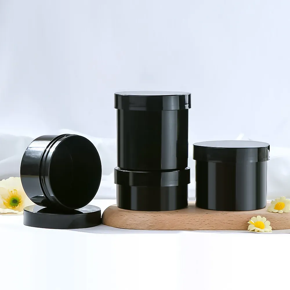 100ML–200ML Black Cosmetic Cream Bottles with Screw Caps