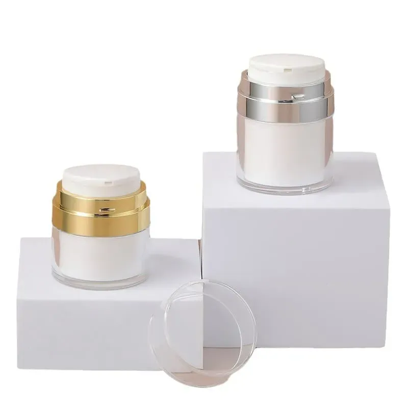 15G 20G 30G 50G 100G White Round Plastic Gold Silver Rim Pressed Vacuum Cream Bottle Eco