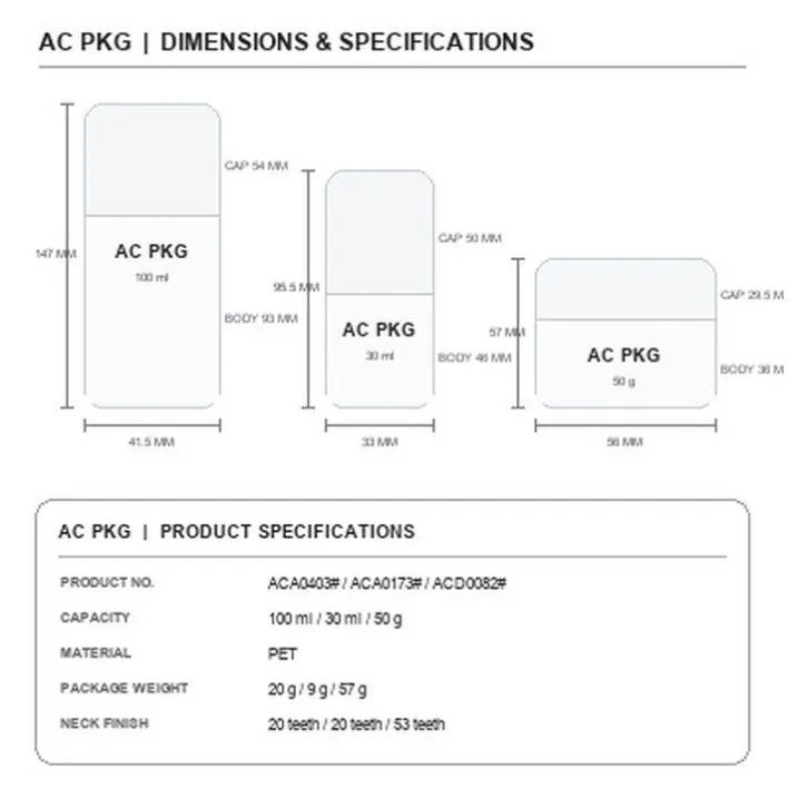 PET Skincare Packaging Set Acd0527 Aci710 G Ack4655 109 ML