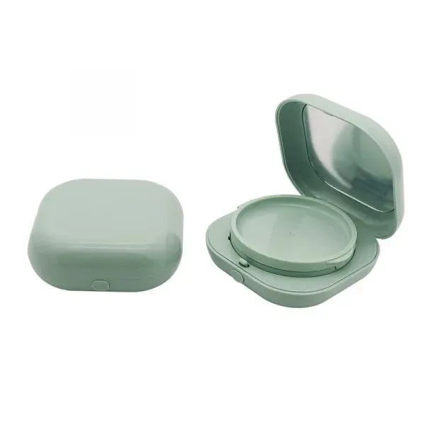 Green Plastic Cosmetic BB Cream Case Square Flip Lid With Mirror Powder Case Air Cushion