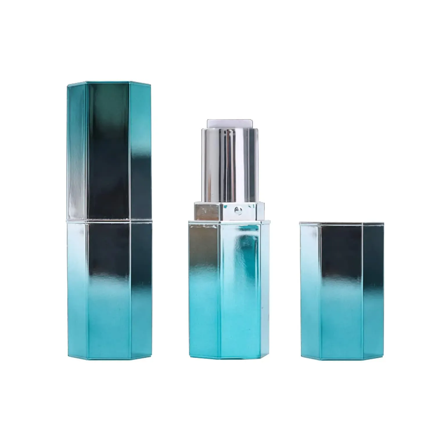 3 5G China Style Silver Cyan Plastic Gradient Eco Lipstick Container Lip Gloss Tube