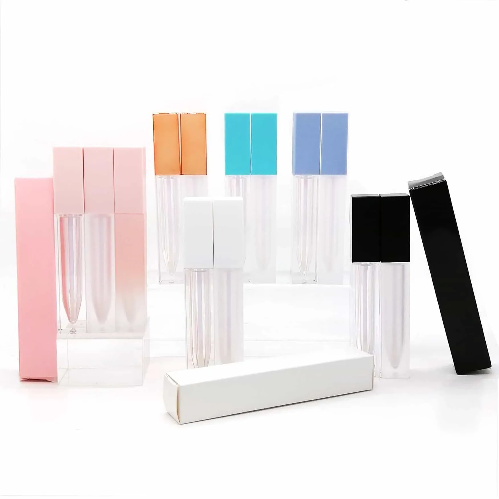 6 5ML Multicolor Plastic Square Matte Frosted Lip Gloss Empty Tube Right Angle