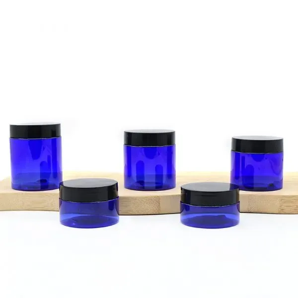50ML–120ML Blue Wide-Mouth Cosmetic Jars with Black Lids