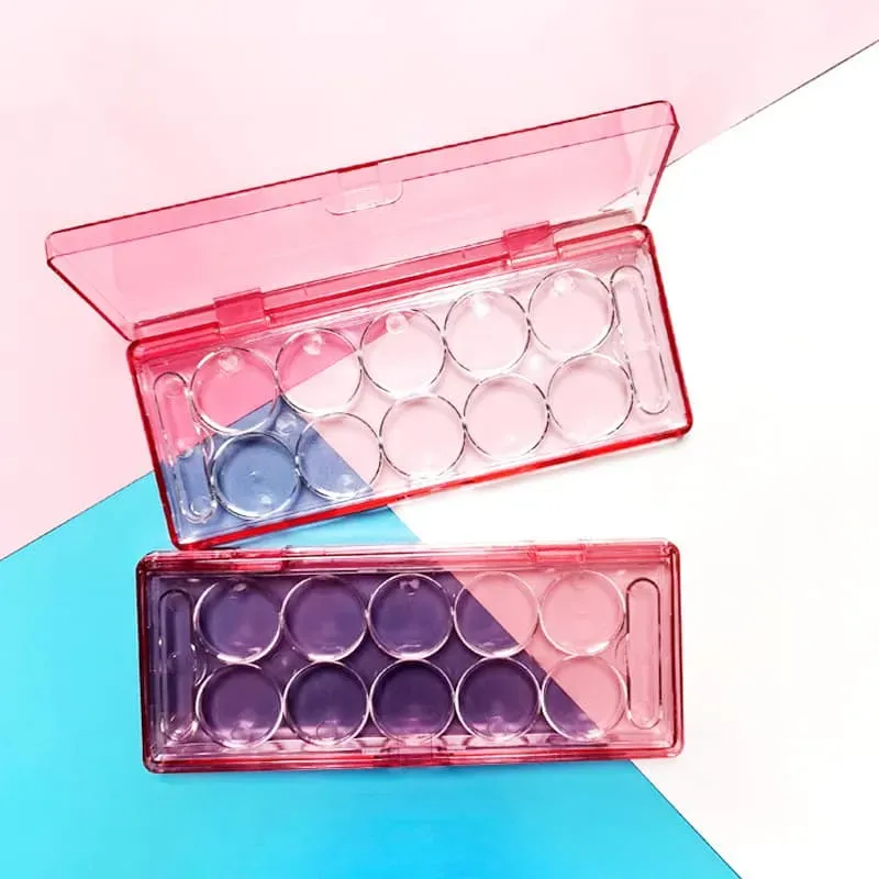 Simple 10 Gang Red Transparent Plastic Eyeshadow Palette Eyeshadow Box Blush Cosmetic