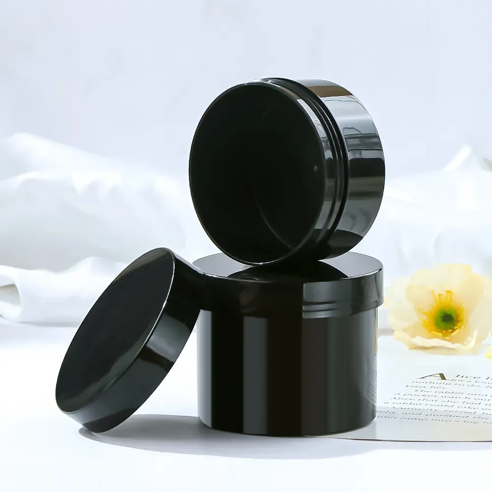 100ML–200ML Black Cosmetic Cream Bottles with Screw Caps