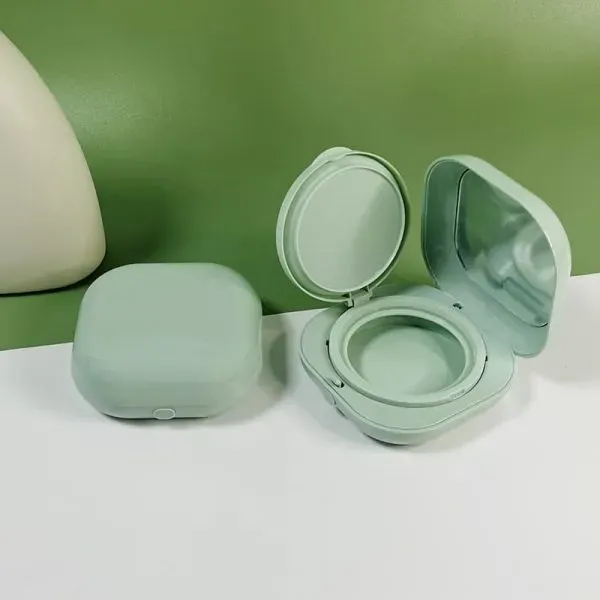 Green Plastic Cosmetic BB Cream Case Square Flip Lid With Mirror Powder Case Air Cushion