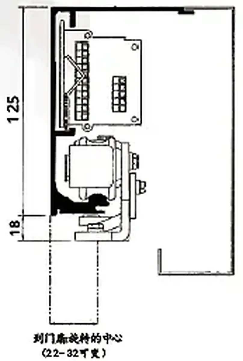 Model 150 Automatic Sliding Door Operator guide rail and hanger cross section