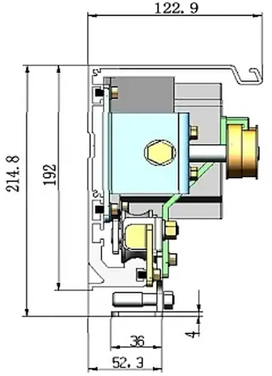 ARW-500 Heavy-Duty Automatic Sliding Door Operator guide rail and hanger cross section