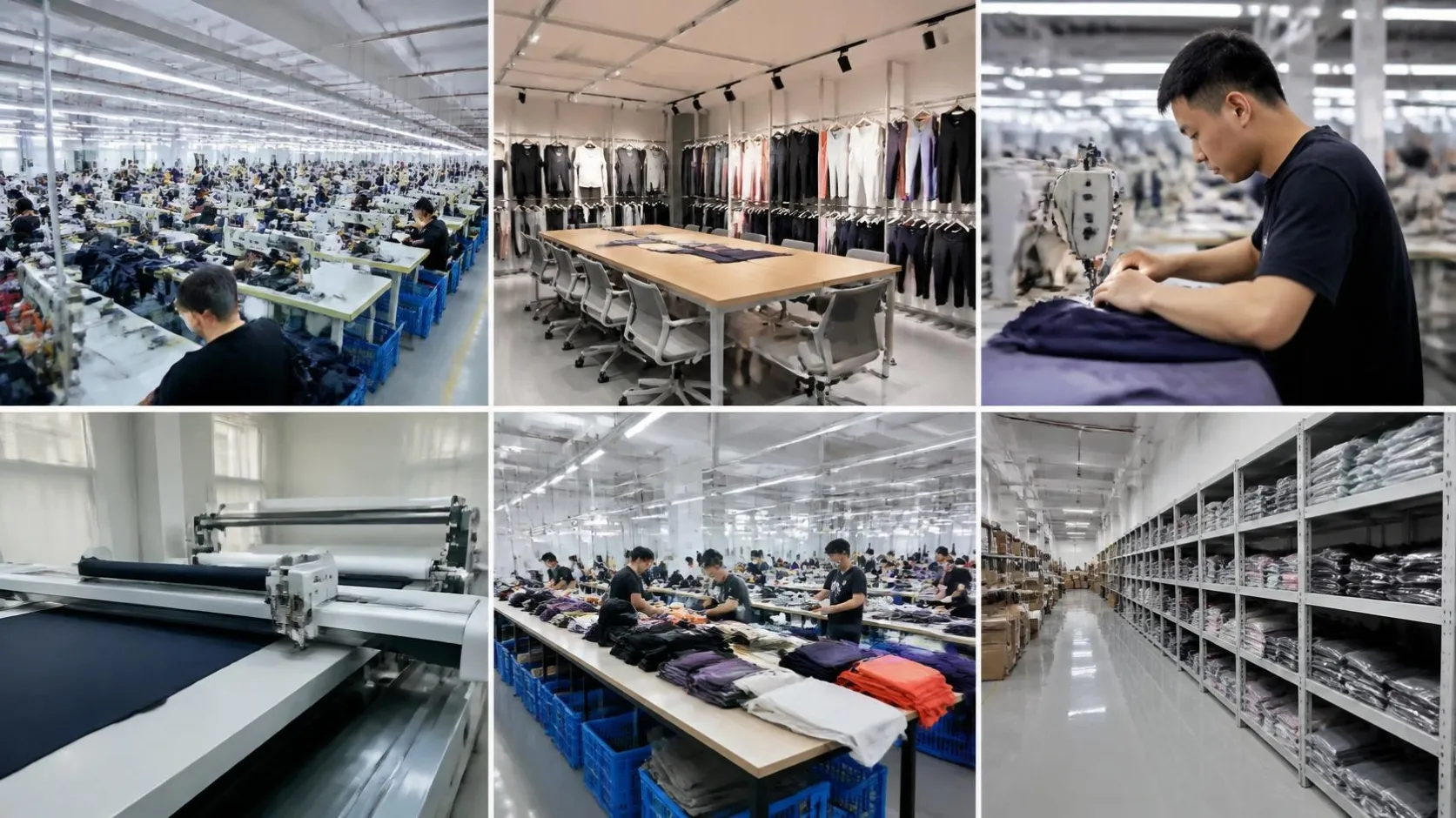 Chinese sportswear manufacturing facility, small batch production line, modern activewear factory in China, flexible manufacturing options, quality sportswear production, professional garment manufacturing, small order