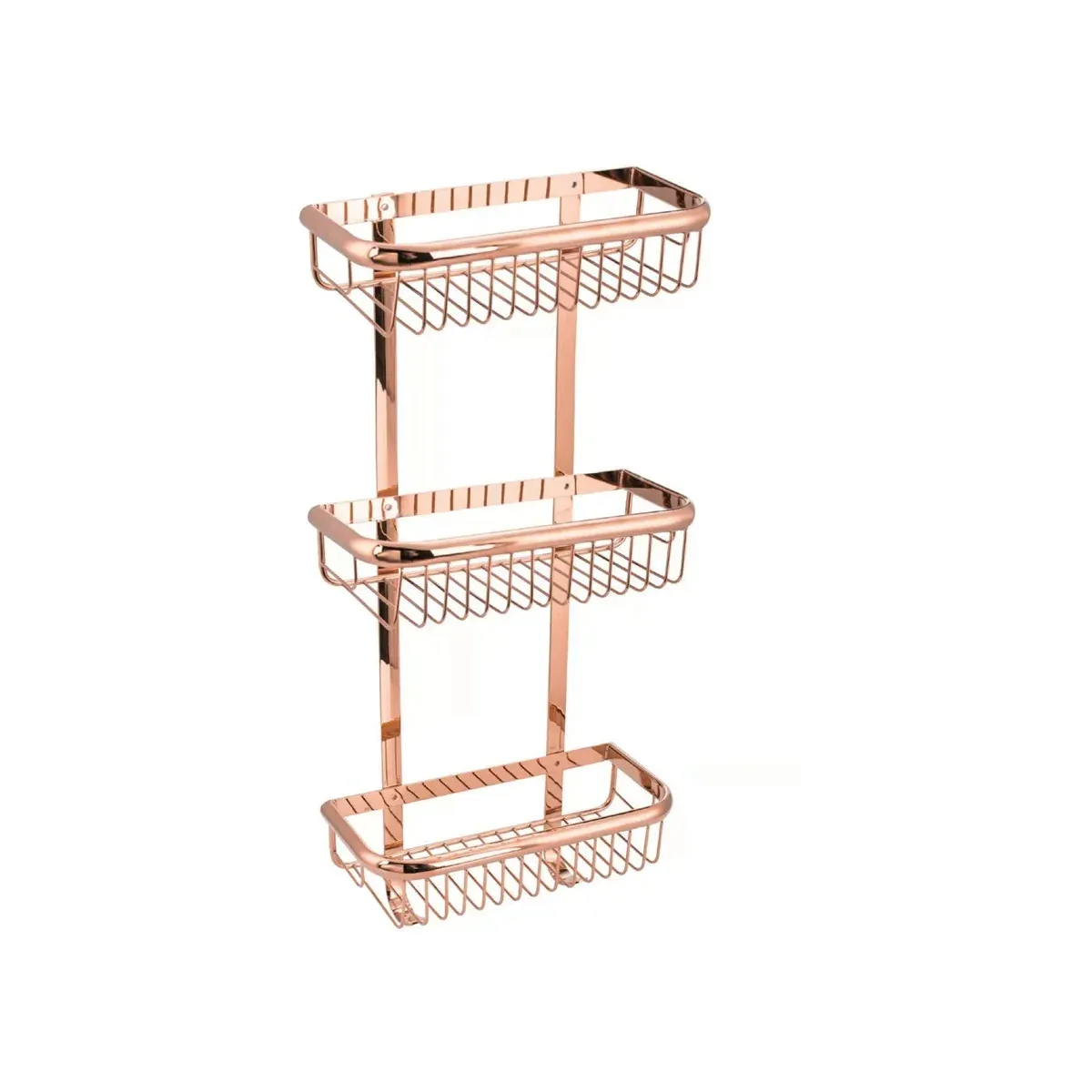 Triple-Tier Rectangular Basket with Hooks in Rose Gold finish, model S93030D-6