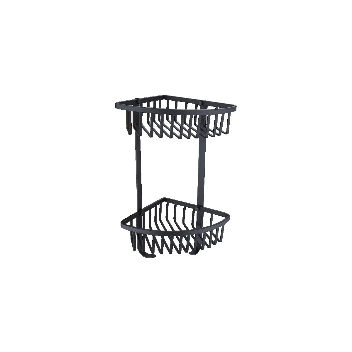 Flat-Wire Double-Tier Corner Basket with Hooks in Pearl Black finish, model S12022D-12