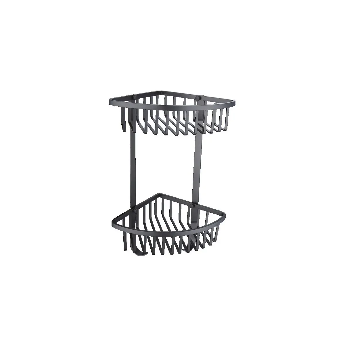 Flat-Wire Double-Tier Corner Basket with Hooks in Gun Grey finish, model S12022D-15