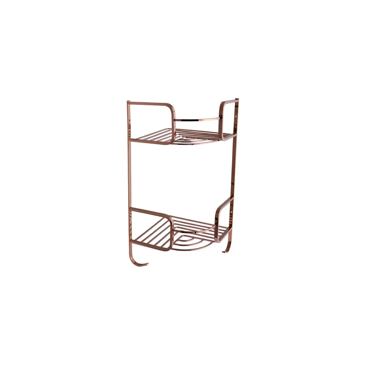 Double-Tier Corner Basket with Hooks in Rose Gold finish, model S217-6