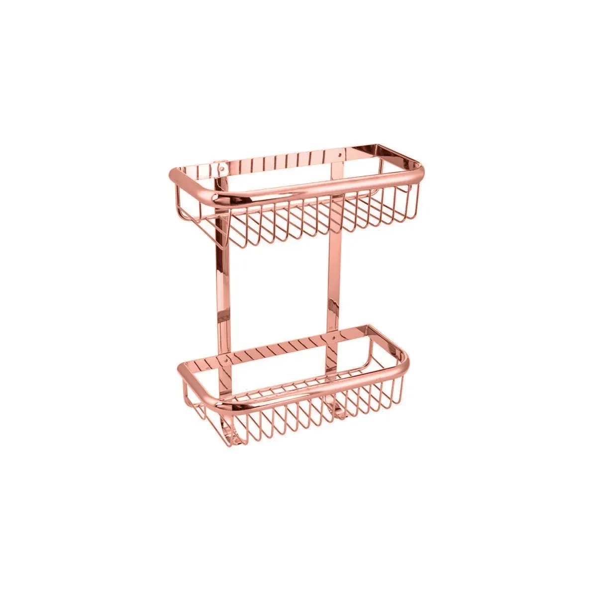 Double-Tier Rectangular Basket with Hooks in Rose Gold finish, model S92030D-6