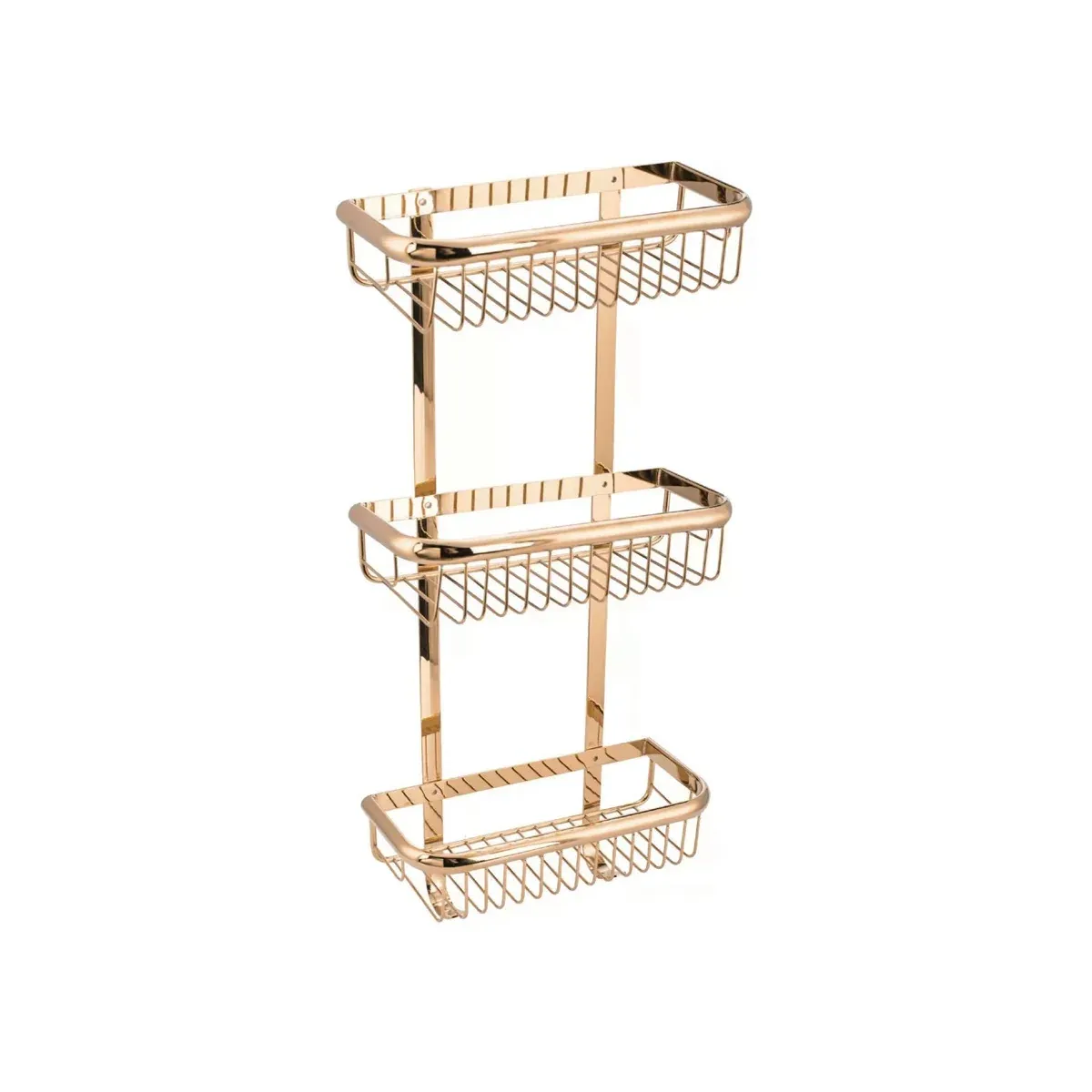 Triple-Tier Rectangular Basket with Hooks in Titanium Gold finish, model S93030D-7