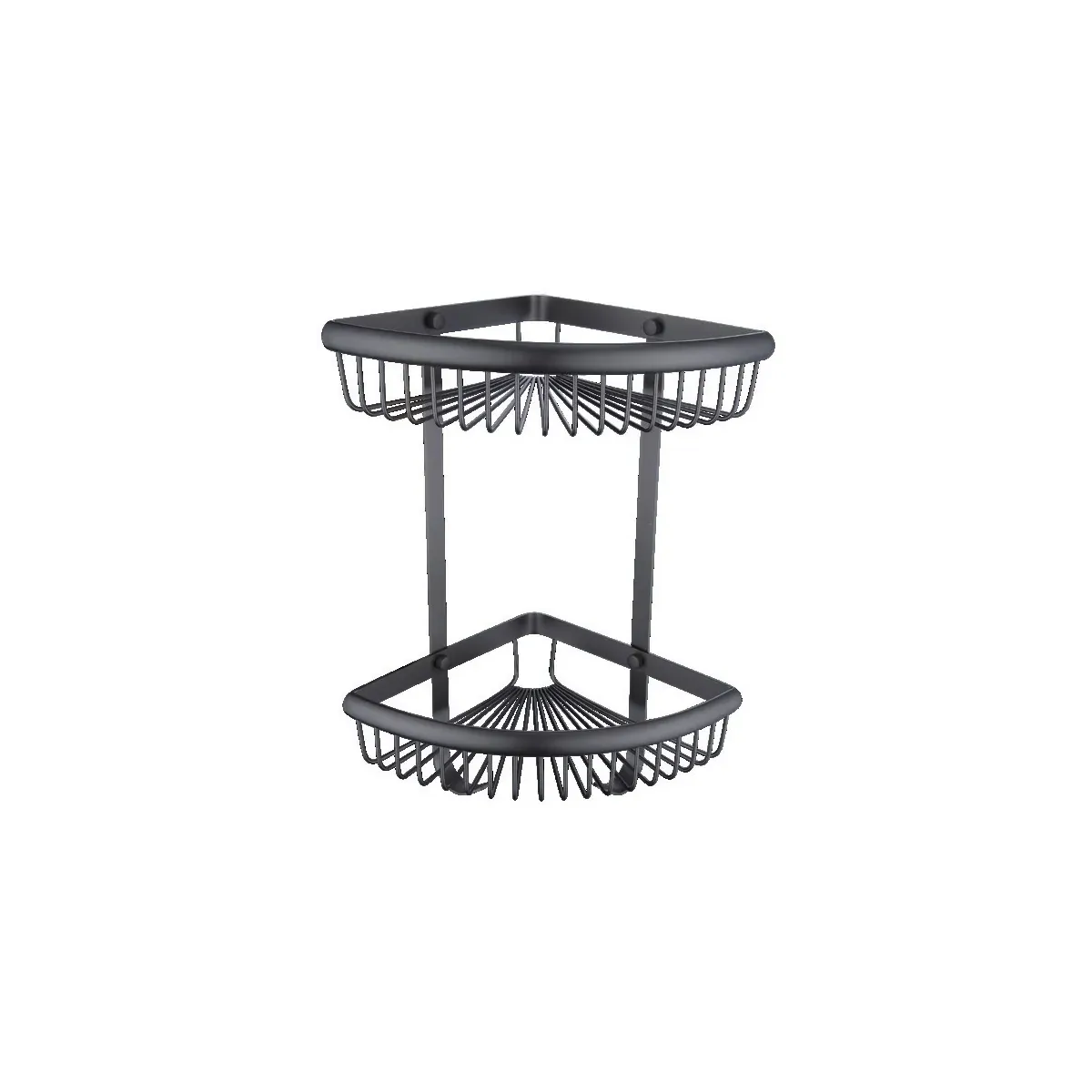 Double-Tier Corner Basket with Hooks in Gun Grey finish, model S92022D-15