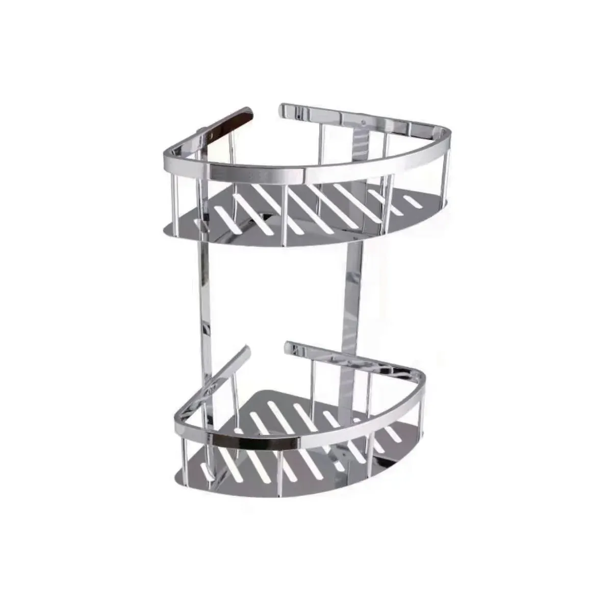 Wide-Rim Double-Tier Panel Corner Basket with Hooks in Chrome finish, model B62022K-2
