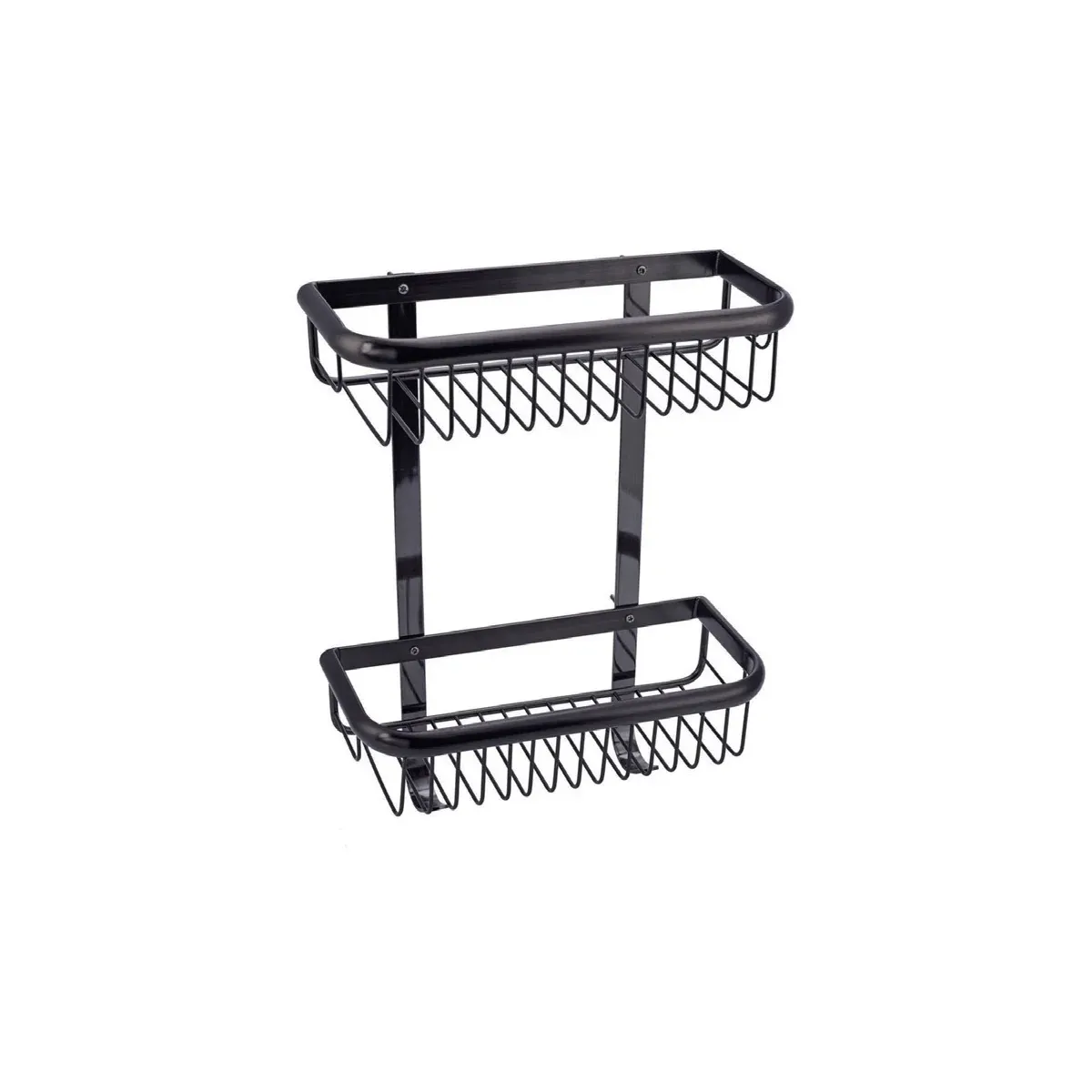 Double-Tier Rectangular Basket with Hooks in Pearl Black finish, model S92030D-12