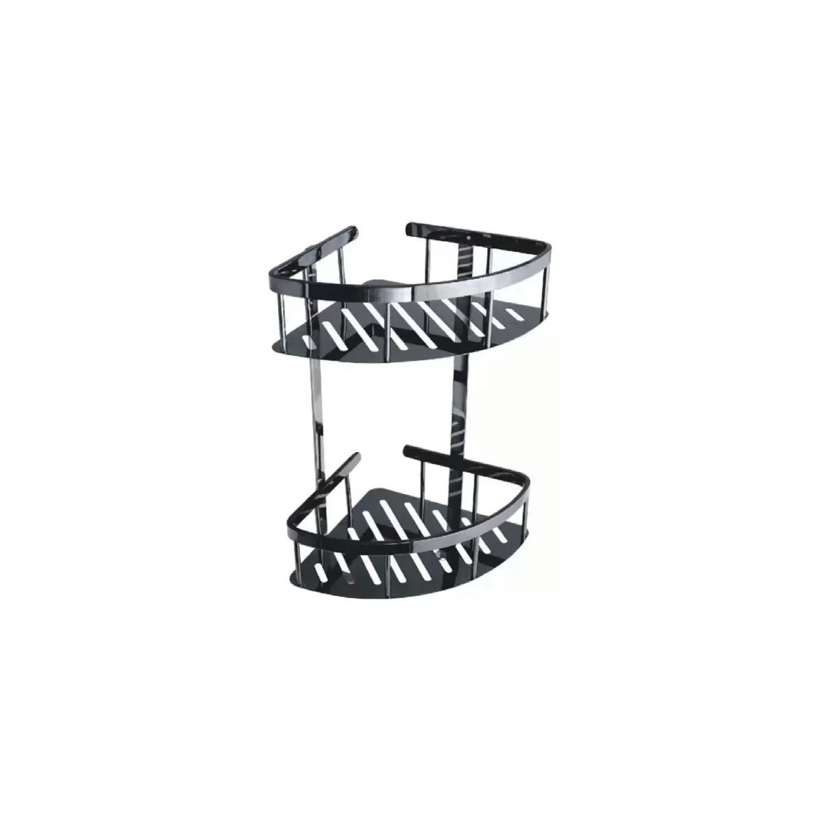 Wide-Rim Double-Tier Panel Corner Basket with Hooks in Pearl Black finish, model B62022K-12