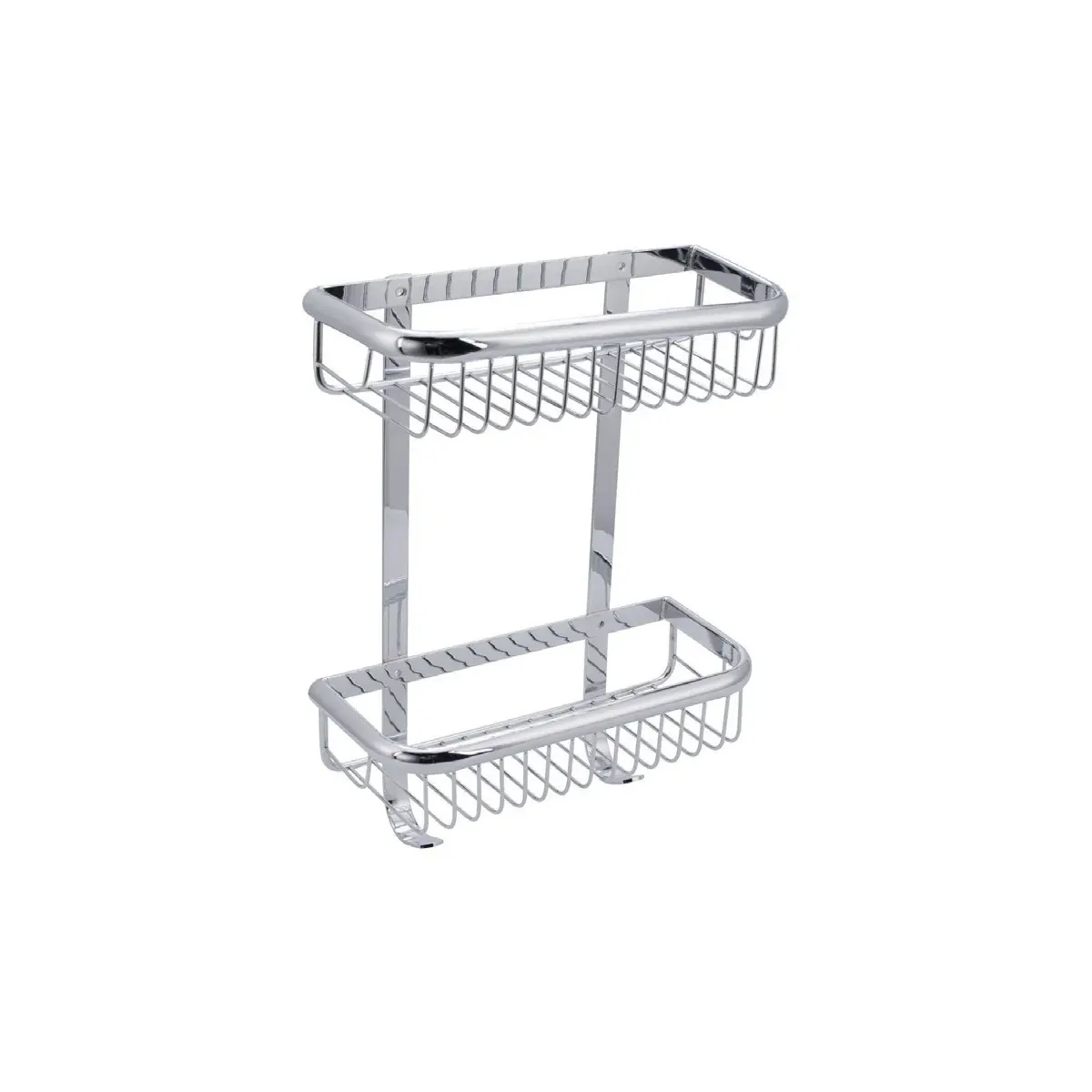 Double-Tier Rectangular Basket with Hooks in Chrome finish, model S92030D-2