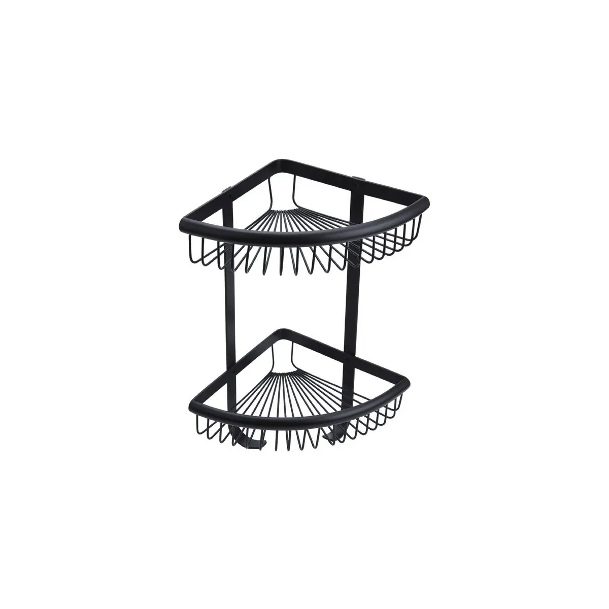 Double-Tier Corner Basket with Hooks in Pearl Black finish, model S92022D-12