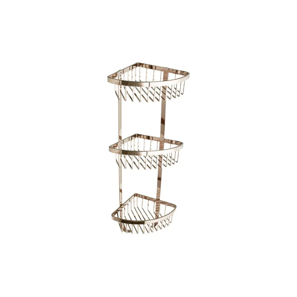 Triple-Tier Corner Basket with Hooks in Gold finish, model S13022D-5