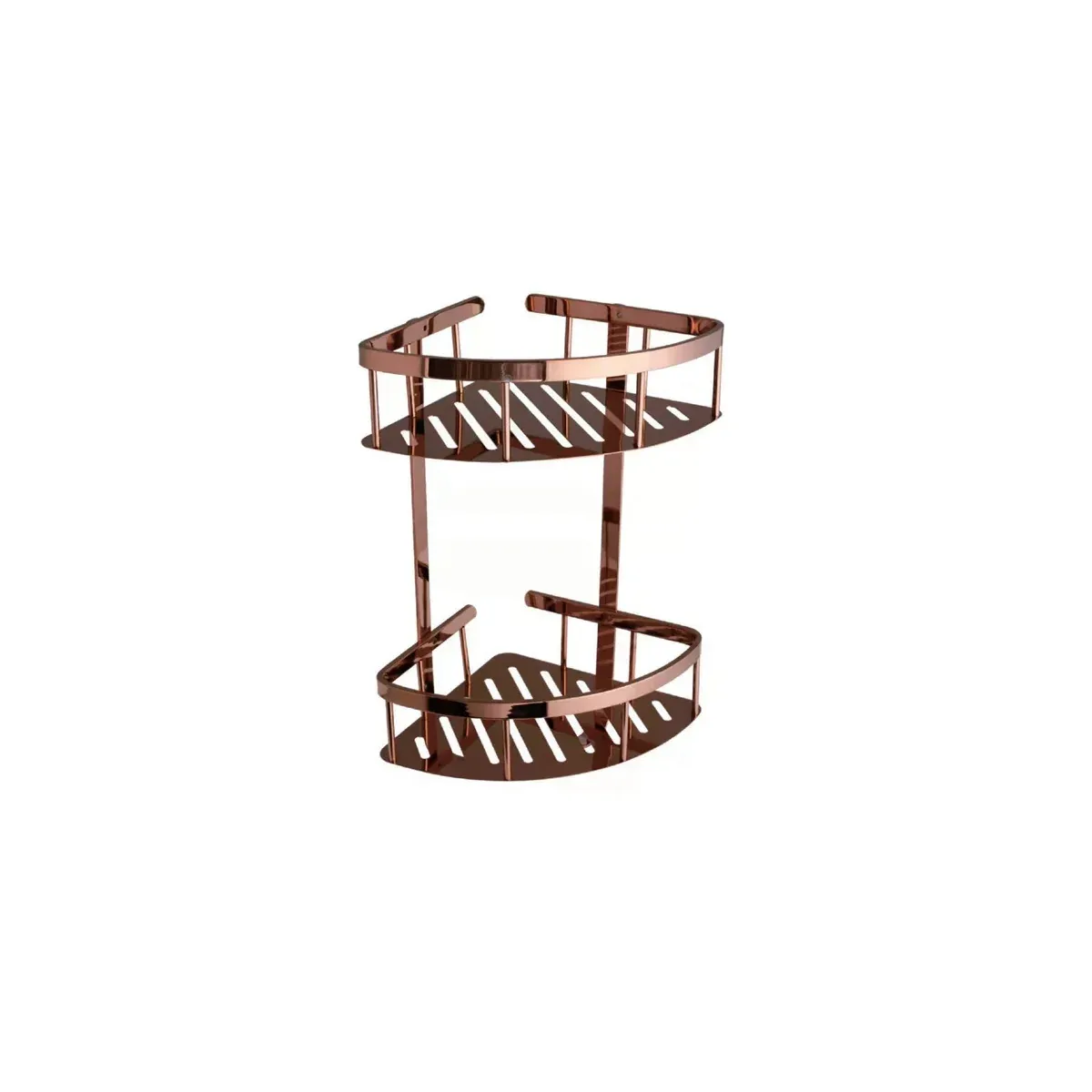 Wide-Rim Double-Tier Panel Corner Basket with Hooks in Rose Gold finish, model B62022K-6