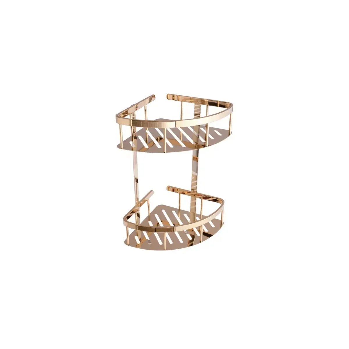 Wide-Rim Double-Tier Panel Corner Basket with Hooks in Zircon Gold finish, model B62022K-5