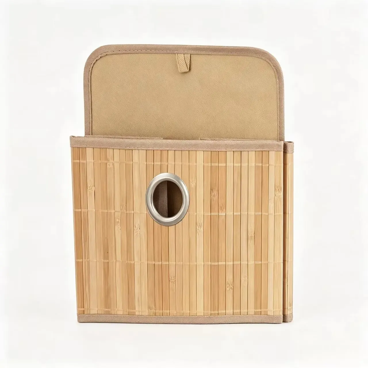 Close up of natural bamboo weaving detail showing handcrafted texture and quality