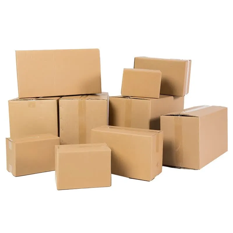 Corrugated cardboard cartons of different sizes stacked together