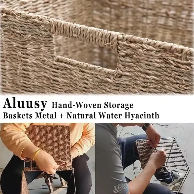 Natural seagrass basket with handwoven weaving detail
