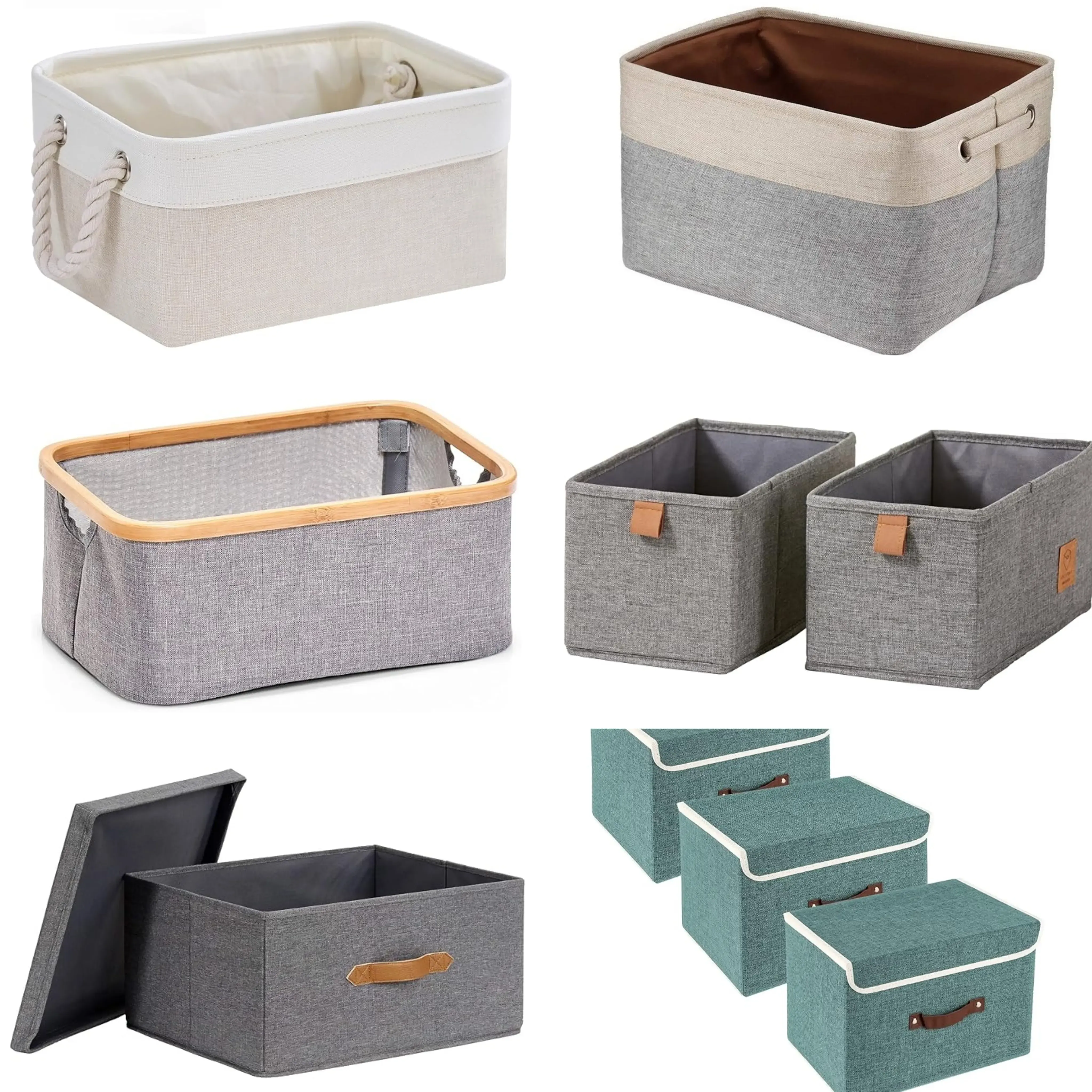 Flax fabric storage baskets in different sizes and colors
