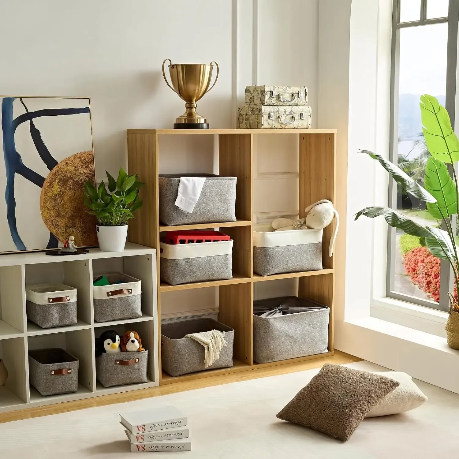 Flax fabric storage basket for bedroom home organization