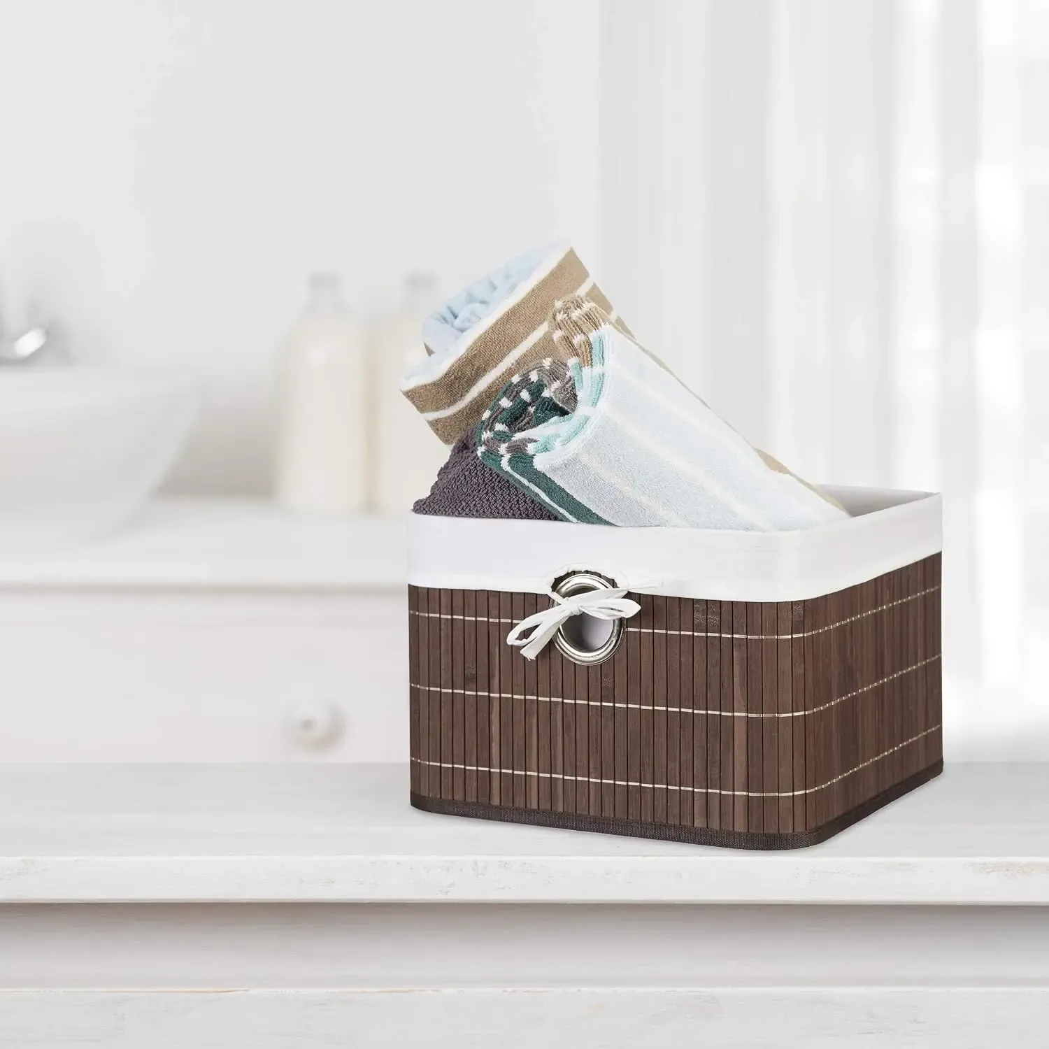 Natural bamboo storage basket for organizing blankets toys books and household items
