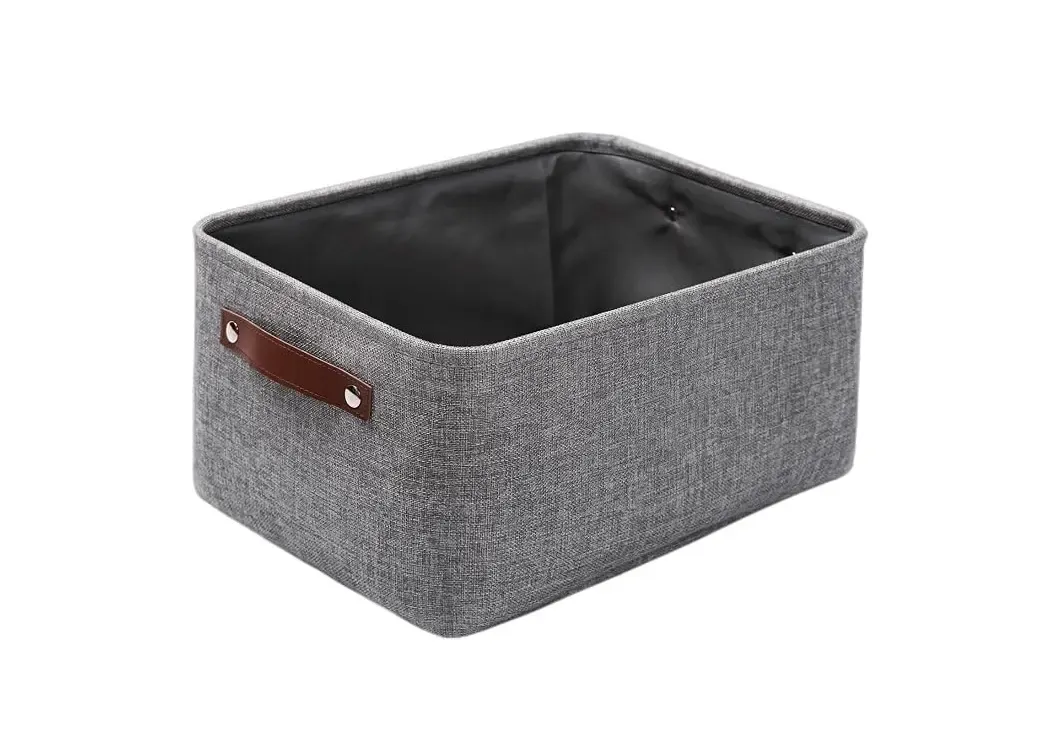 Flax fabric storage basket in natural beige
