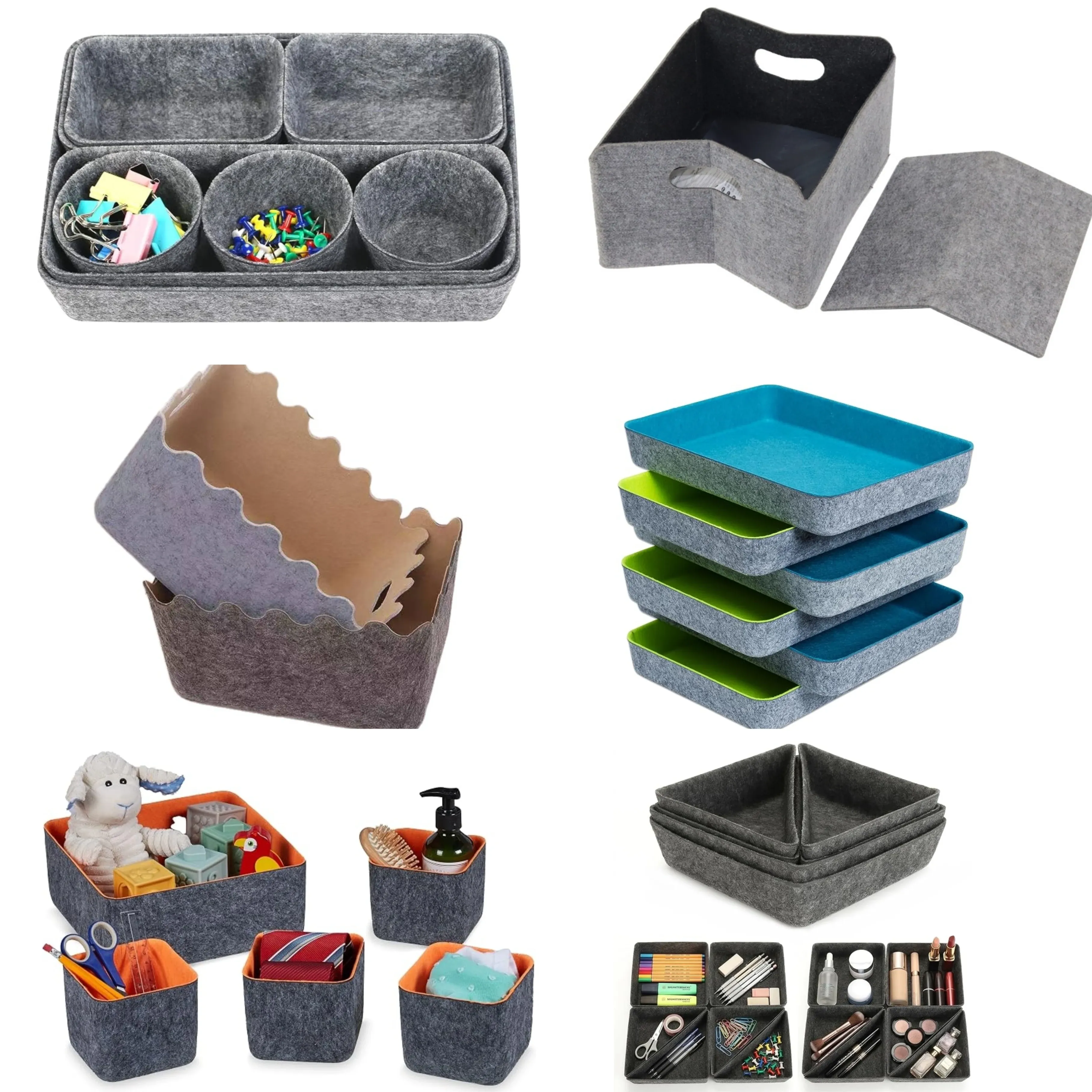 Felt storage baskets in different sizes and colors
