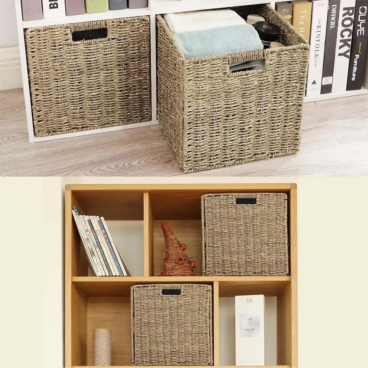 Seagrass storage baskets for home organization and living spaces