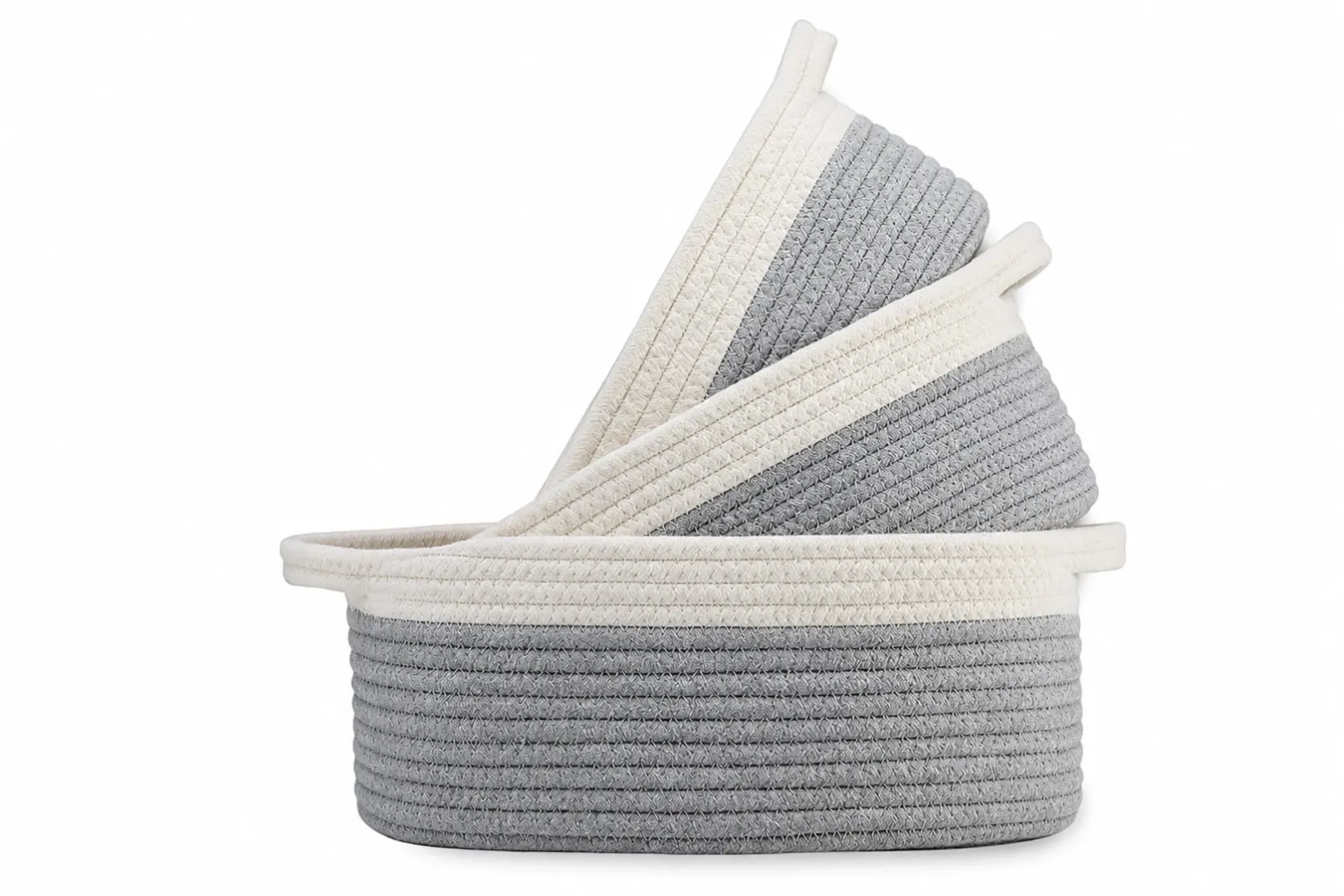 Cotton rope storage baskets with handwoven construction