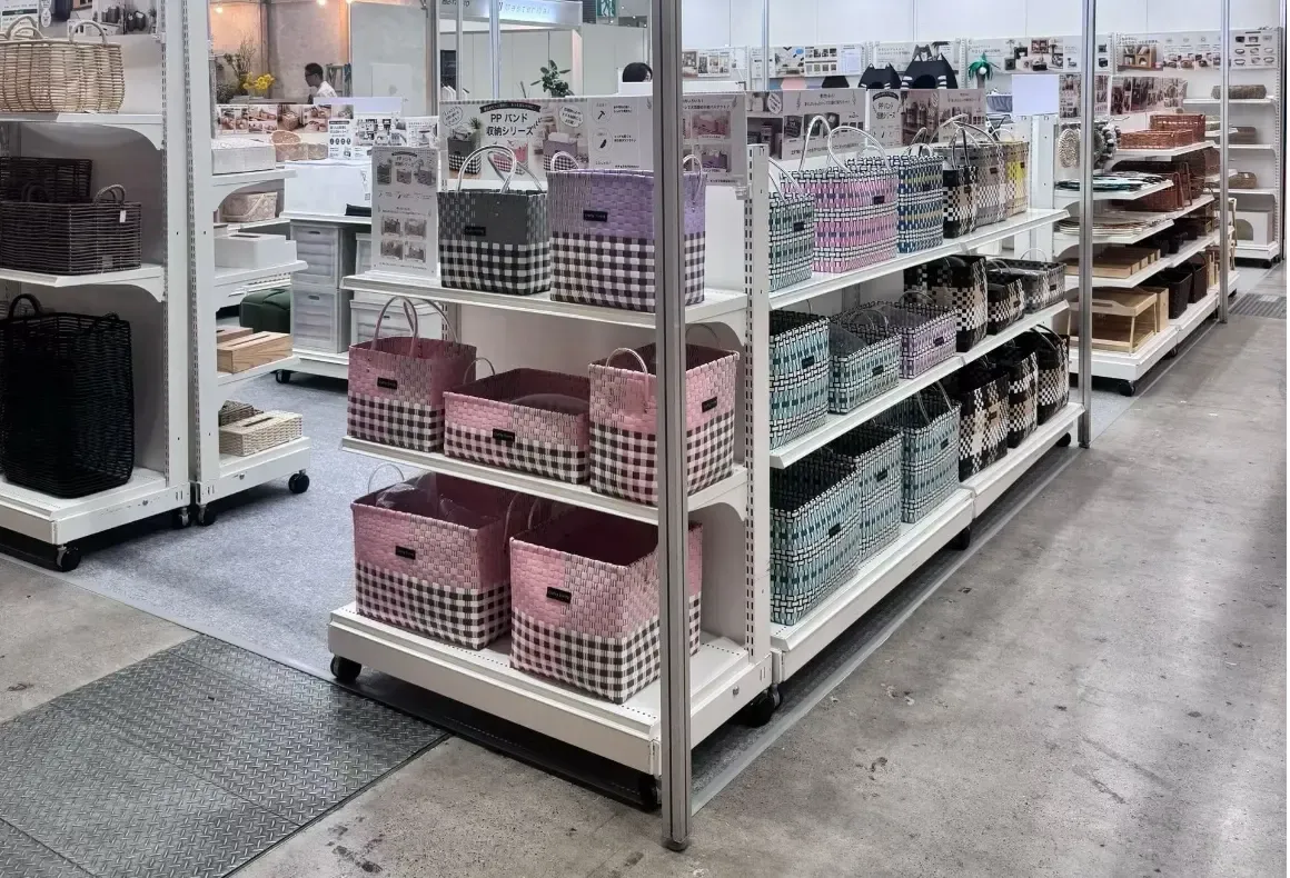 Assorted custom storage baskets showing different sizes, shapes, colours and weaving patterns