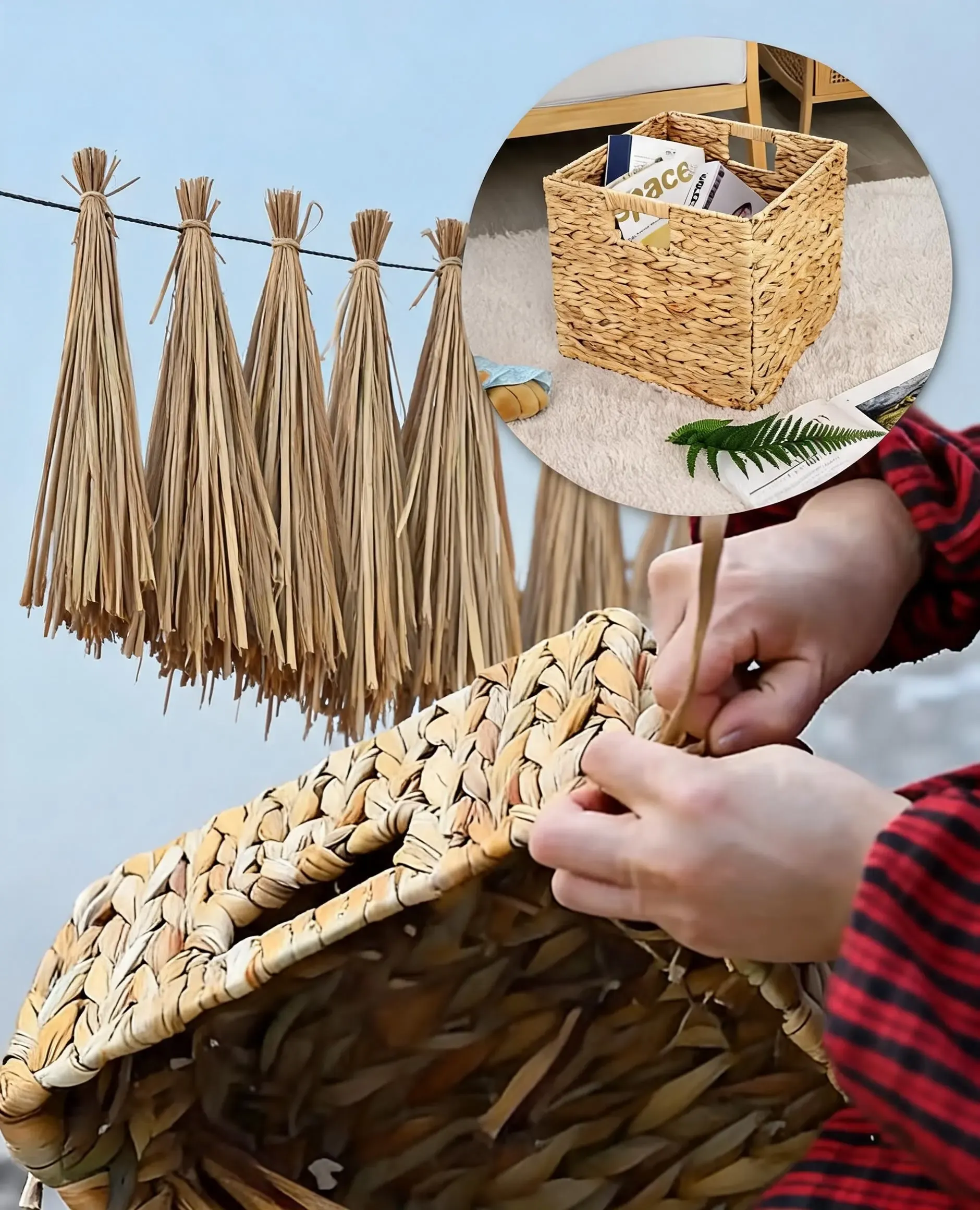 Handwoven seagrass basket made from natural fibers