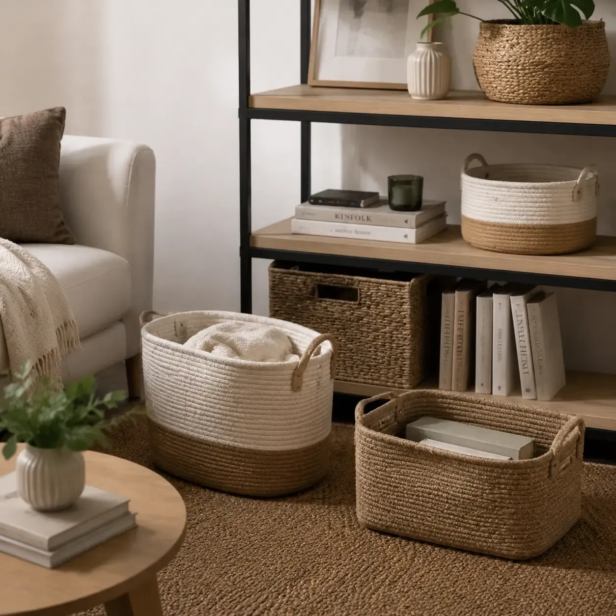 Natural storage baskets for home organization
