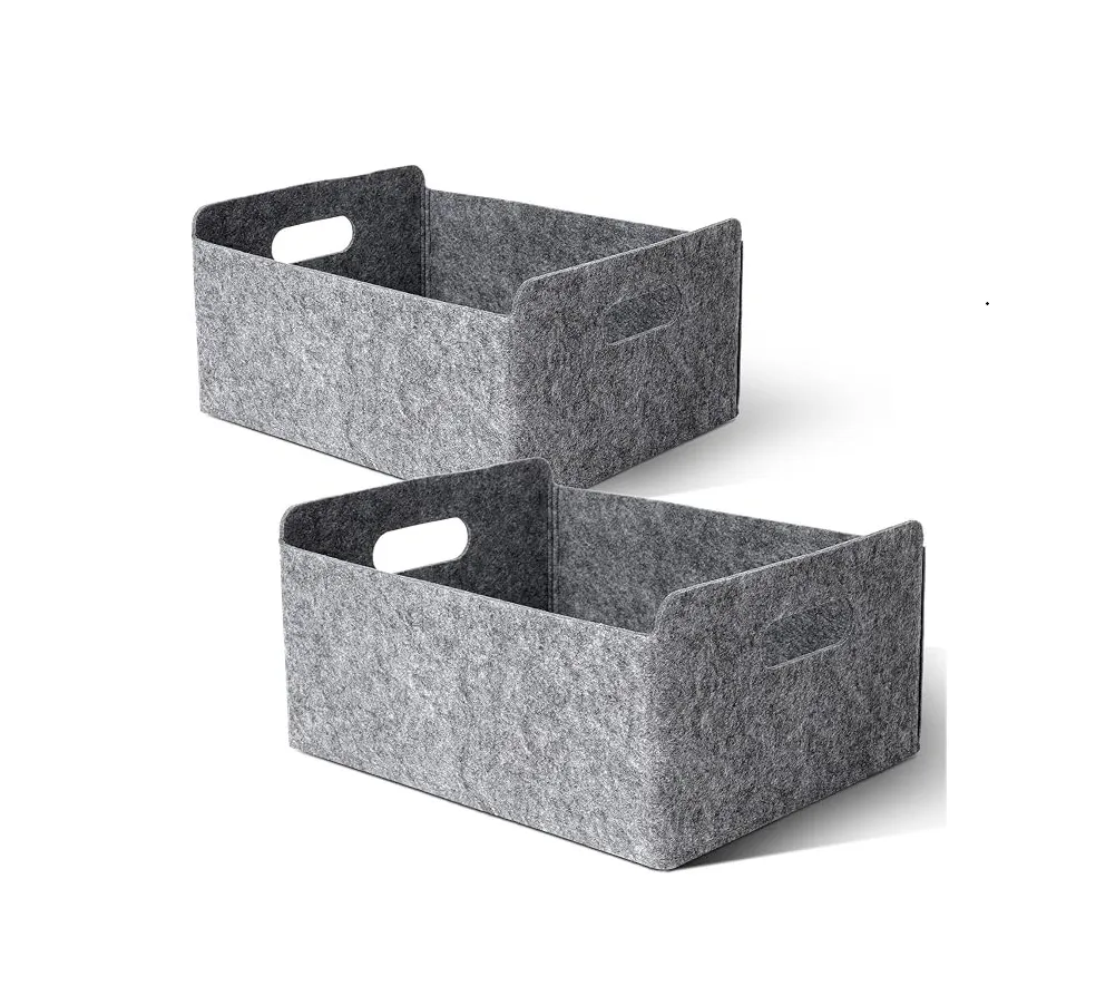 Felt storage basket in neutral gray