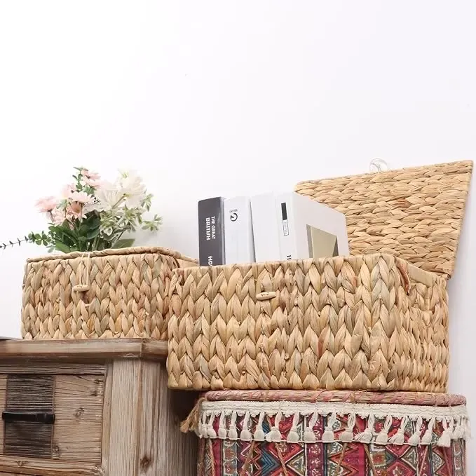 Natural water hyacinth basket for blankets toys and everyday home storage