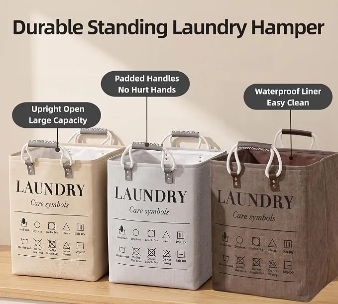 Foldable flax laundry hamper with practical handles