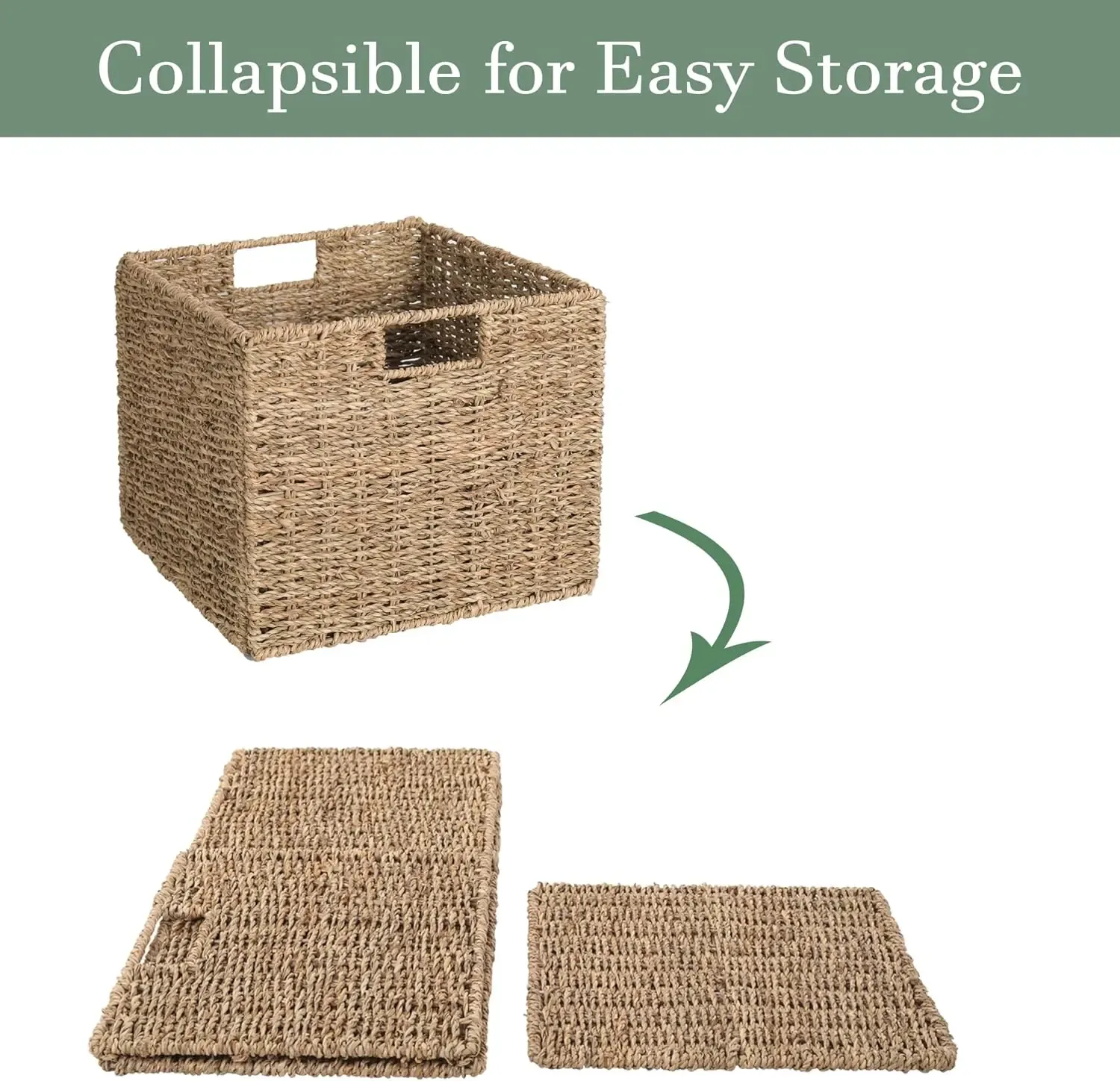 Handwoven seagrass foldable storage basket for home organization